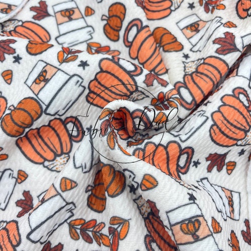 Pumpkin Spice Latte Coffee Candy Corn Fall | Brittany Frost Designs | Bullet Liverpool Fabric Bows Top Knots Headwraps | TheFabricDude |