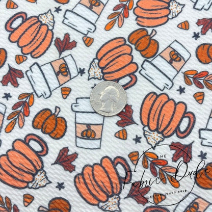 Pumpkin Spice Latte Coffee Candy Corn Fall | Brittany Frost Designs | Bullet Liverpool Fabric Bows Top Knots Headwraps | TheFabricDude |