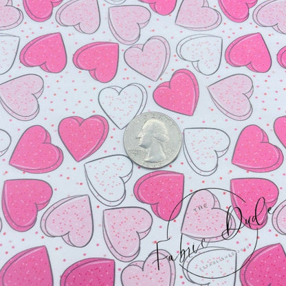 Valentine's Cute Candy Hearts Print Smooth Faux Leather Sheet | Brittany Frost | great for bow earrings | TheFabricDude | Key chain key fob