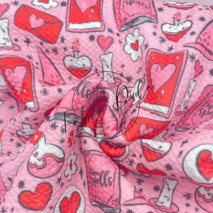 Valentine's Collage Love Spell Fabric V Day Bow Fabric | SkyyDesignsCo | Bullet Liverpool Fabric Bow Top Knot Headwrap | TheFabricDude |