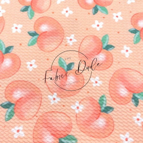 Peach Fruit and Daisy Pattern Juicy Peach Slices  | Brittany Frost | Bullet Liverpool Fabric Bows Top Knots Headwraps | TheFabricDude |