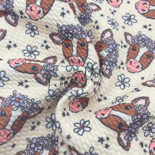 Floral Crown Cows Hey Heifer Brown Cow Farm Animal | Brittany Frost | Bullet Liverpool Fabric Bows Top Knots Headwraps | TheFabricDude |