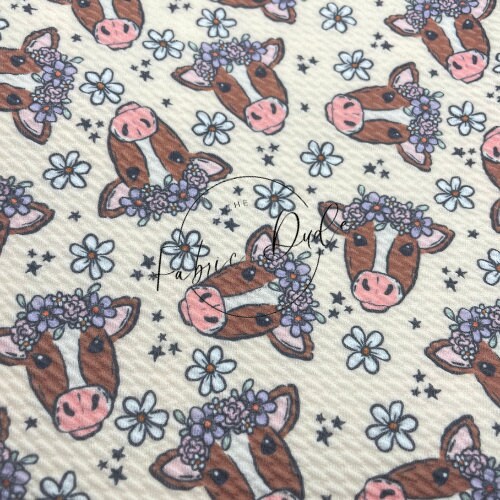 Floral Crown Cows Hey Heifer Brown Cow Farm Animal | Brittany Frost | Bullet Liverpool Fabric Bows Top Knots Headwraps | TheFabricDude |