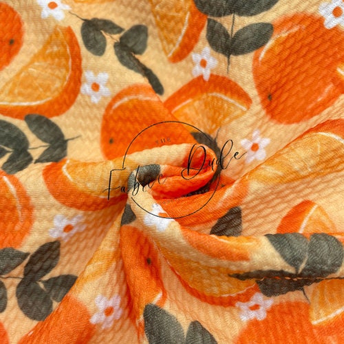 Orange Fruit and Daisy Pattern Summer Fruit Print  | Brittany Frost | Bullet Liverpool Fabric Bows Top Knots Headwraps | TheFabricDude |