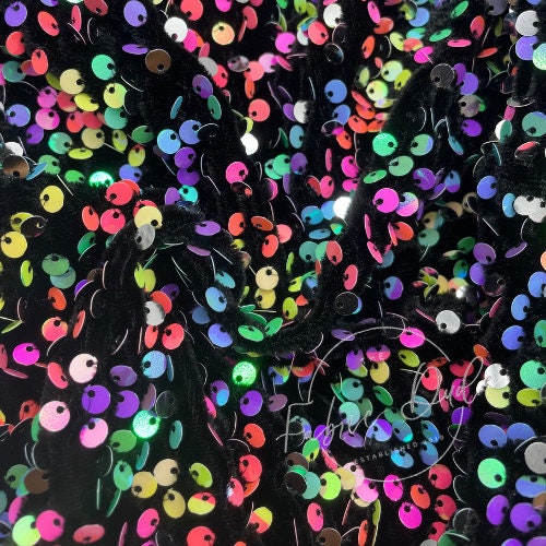 Black with Multi-Colored Sequins Velvet Fabric perfect for bow making, headwraps, top knots, turbans, baby girl girl mom baby shower gift
