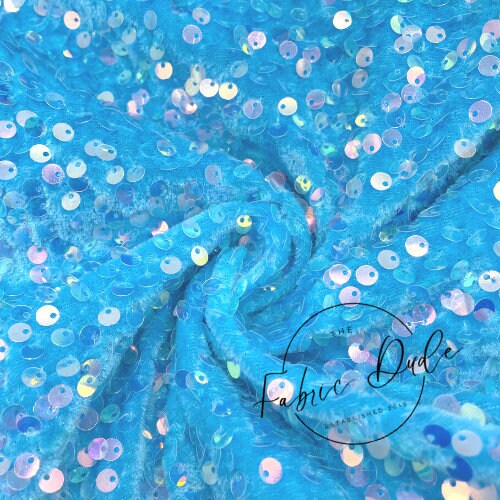 Cinderella Blue Velvet Iridescent Sequin Fabric perfect for bow making, headwraps, top knots, turbans, baby girl girl mom baby shower gift