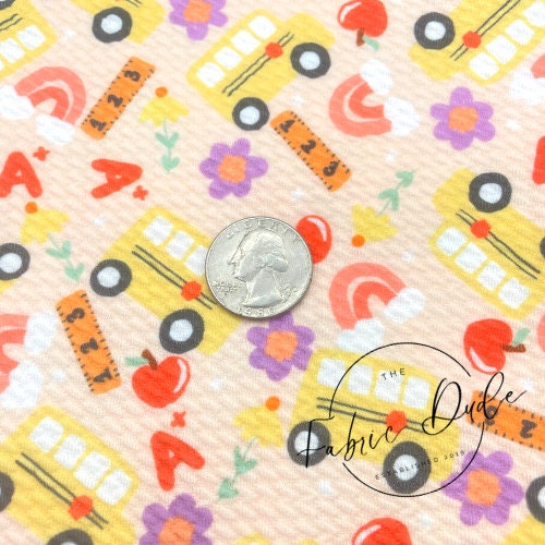Back To School Rainbows School Bus Ruler Apples Floral | Brittany Frost | Bullet Liverpool Fabric Bows Top Knots Headwraps | TheFabricDude |