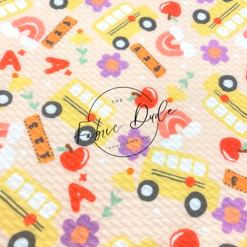 Back To School Rainbows School Bus Ruler Apples Floral | Brittany Frost | Bullet Liverpool Fabric Bows Top Knots Headwraps | TheFabricDude |