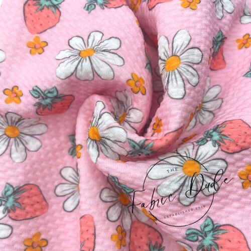 Strawberries and Floral Daisies Pink Red Summer Fruit | SkyyDesignsCo | Bullet Liverpool Fabric Bows Top Knots Headwrap | TheFabricDude |