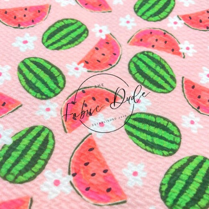 Watermelon and Floral Daisies Pink Red Summer Fruit | Brittany Frost | Bullet Liverpool Fabric Bows Top Knots Headwrap | TheFabricDude |