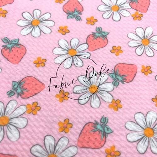 Strawberries and Floral Daisies Pink Red Summer Fruit | SkyyDesignsCo | Bullet Liverpool Fabric Bows Top Knots Headwrap | TheFabricDude |