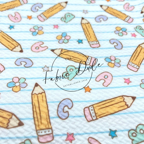 Pastel Back To School Pencil Paper ABCs Floral | Brittany Frost | Bullet Liverpool Fabric Bows Top Knots Headwraps | TheFabricDude |