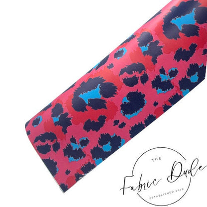Cheetah/Leopard Red/Pink Blue Colorful Print Smooth Faux Leather Sheet | great for bows and earrings | TheFabricDude | Key chain key fob