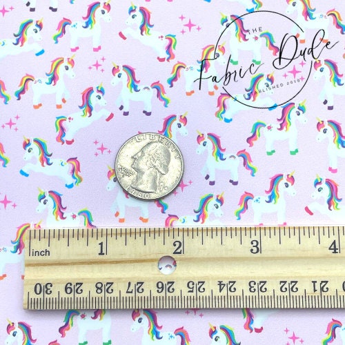 Rainbow Unicorn Mythical Stars Fairytale Print Smooth Faux Leather Sheet | great for bows and earrings Key chain key fob | TheFabricDude |