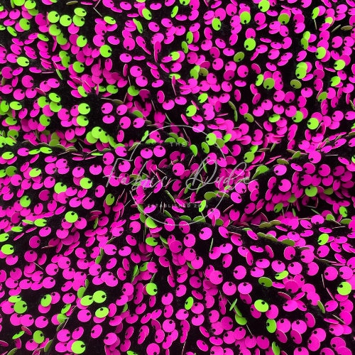 Black with Neon Pink Green Sequins Velvet Fabric perfect for bow making, headwraps, top knots, turbans, baby girl girl mom | TheFabricDude |