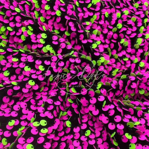 Black with Neon Pink Green Sequins Velvet Fabric perfect for bow making, headwraps, top knots, turbans, baby girl girl mom | TheFabricDude |