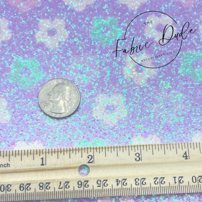 Lilac Floral Iridescent Print Chunky Glitter Canvas Backed faux leather sheets Shiny great bows earrings crafts supply shop |TheFabricDude|