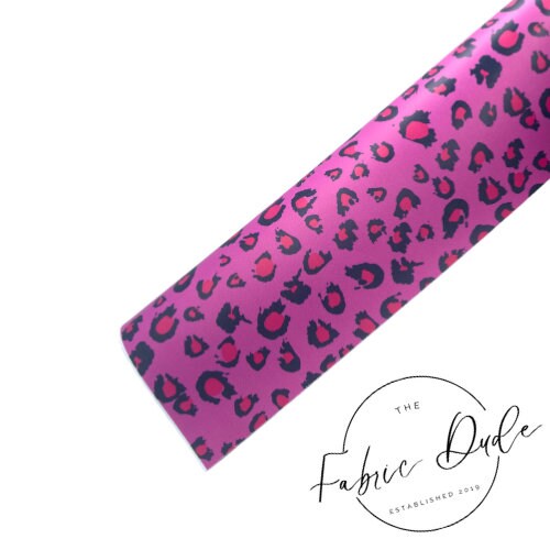 Cheetah/Leopard Pink Black Colorful Bright Print Smooth Faux Leather Sheet | great for bows and earrings | TheFabricDude | Key chain key fob