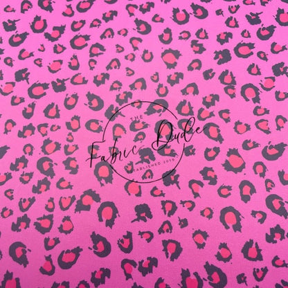 Cheetah/Leopard Pink Black Colorful Bright Print Smooth Faux Leather Sheet | great for bows and earrings | TheFabricDude | Key chain key fob