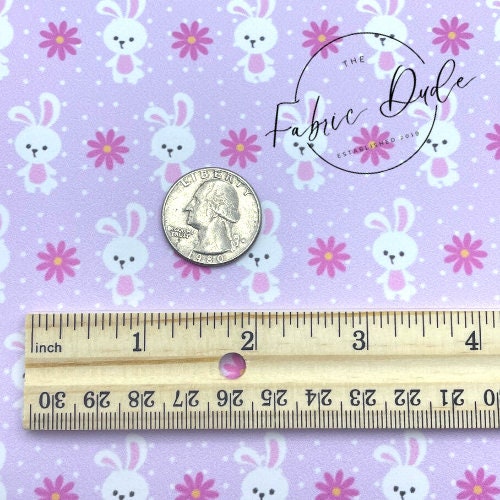 Rabbit Bunny Easter Floral Lilac Polka Dot Print Smooth Faux Leather Sheet | great for bows and earrings Key chain key fob | TheFabricDude |